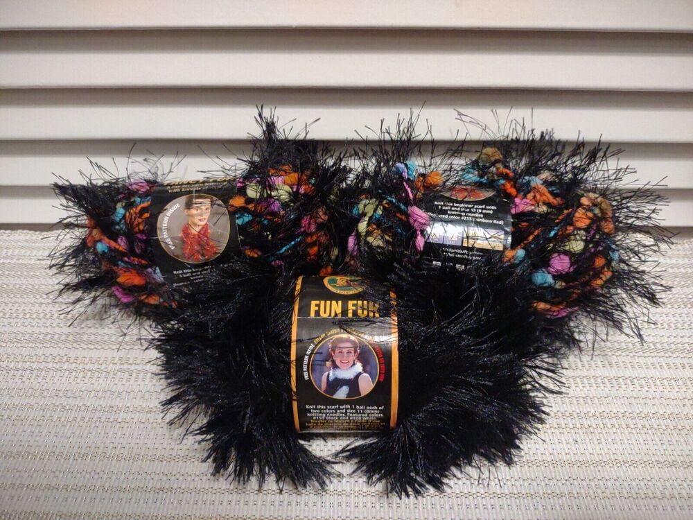 Lion Brand Fun Fur yarn 5 weight black tones 5.25 oz total 192 yards length